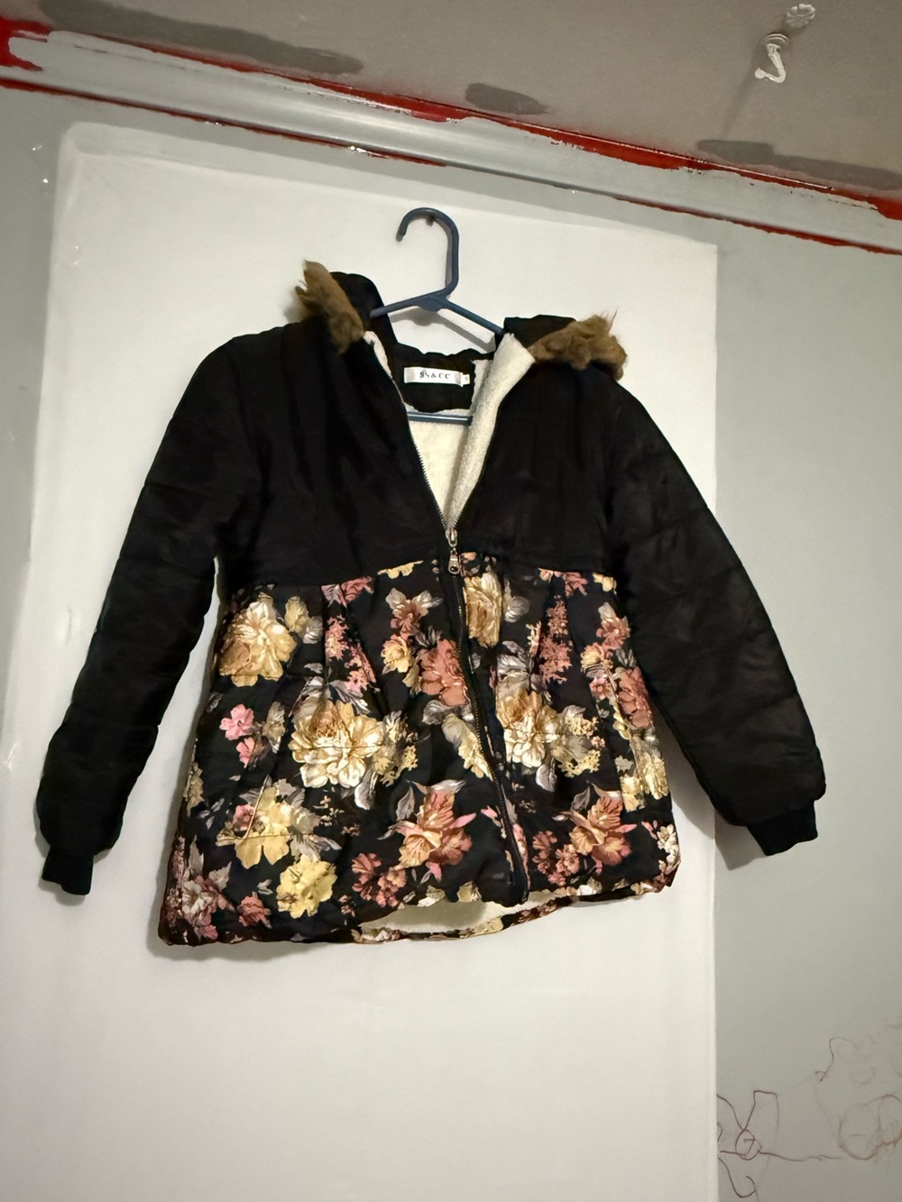 SS & CC Girls size 8 Winter Hooded Down Jacket Long Flower